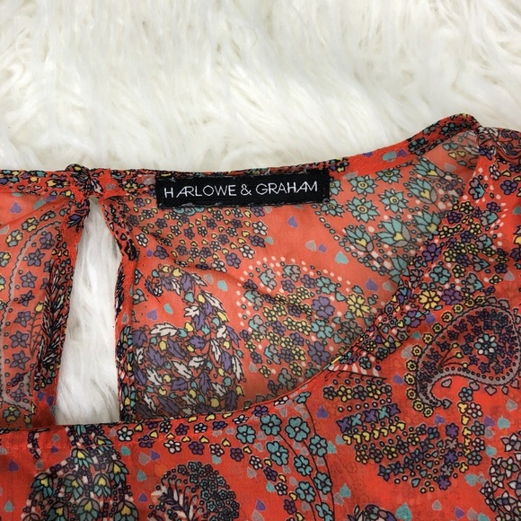 Harlowe & Graham Size Large Orange Paisley Blouse - Picture 6 of 6